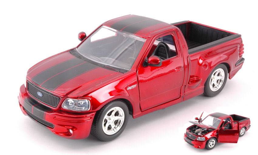 MODELE REDUIT COMPATIBLE AVEC FORD F-150 SVT LIGHTNING 1999 ROUGE MÉTALLISÉ AVEC RAYURES NOIRES 20 cm 1:24 JADA TOYS JADA30357R