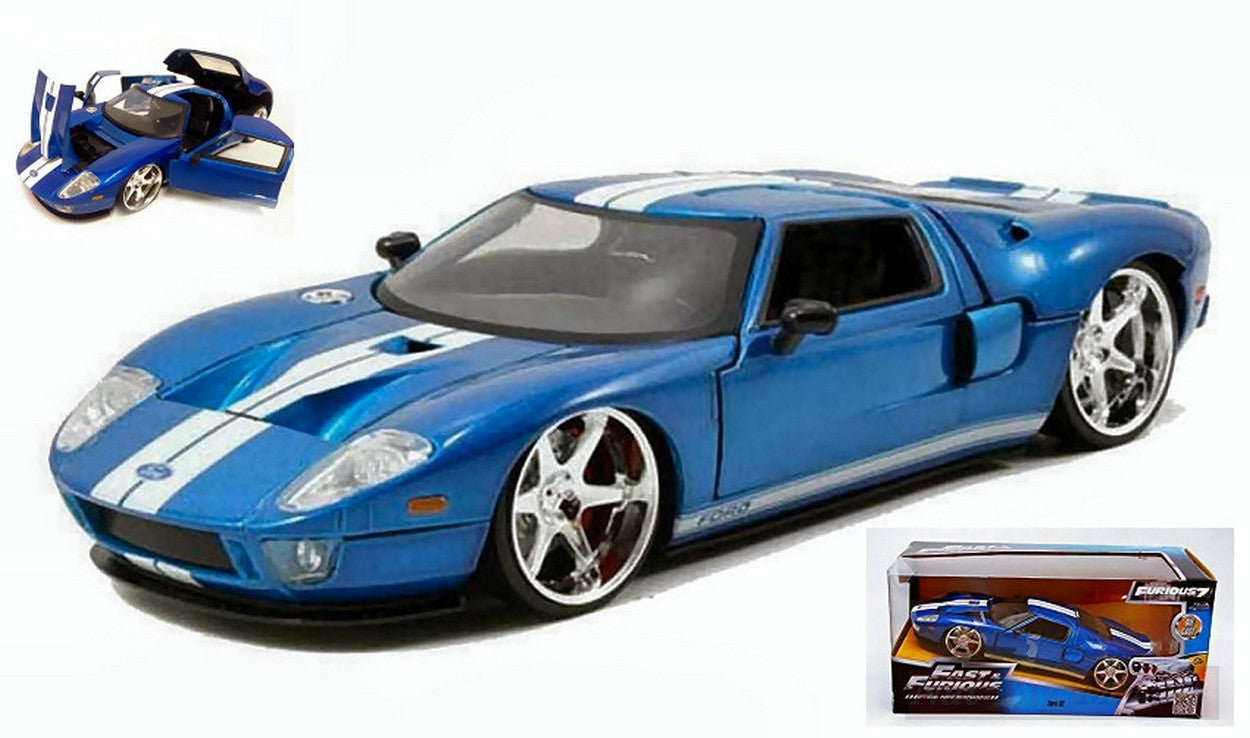 SCALE MODEL COMPATIBLE WITH FORD GT 2005 FAST & FURIOUS BLUE W/WHITE STRIPES 1:24 JADA TOYS JADA97177