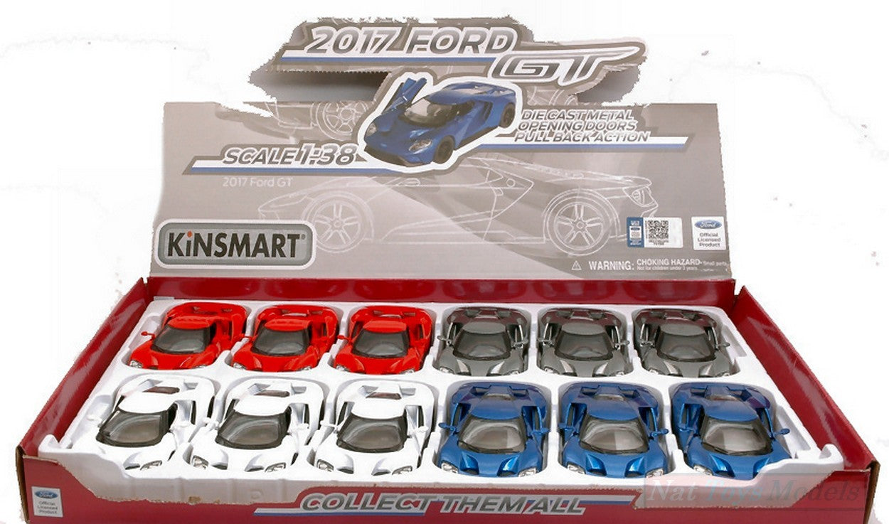 MODELLINO IN SCALA COMPATIBILE CON FORD GT 2017 cm 12 COL.ASS.SCALA 1:38 KINSMART KT5391D