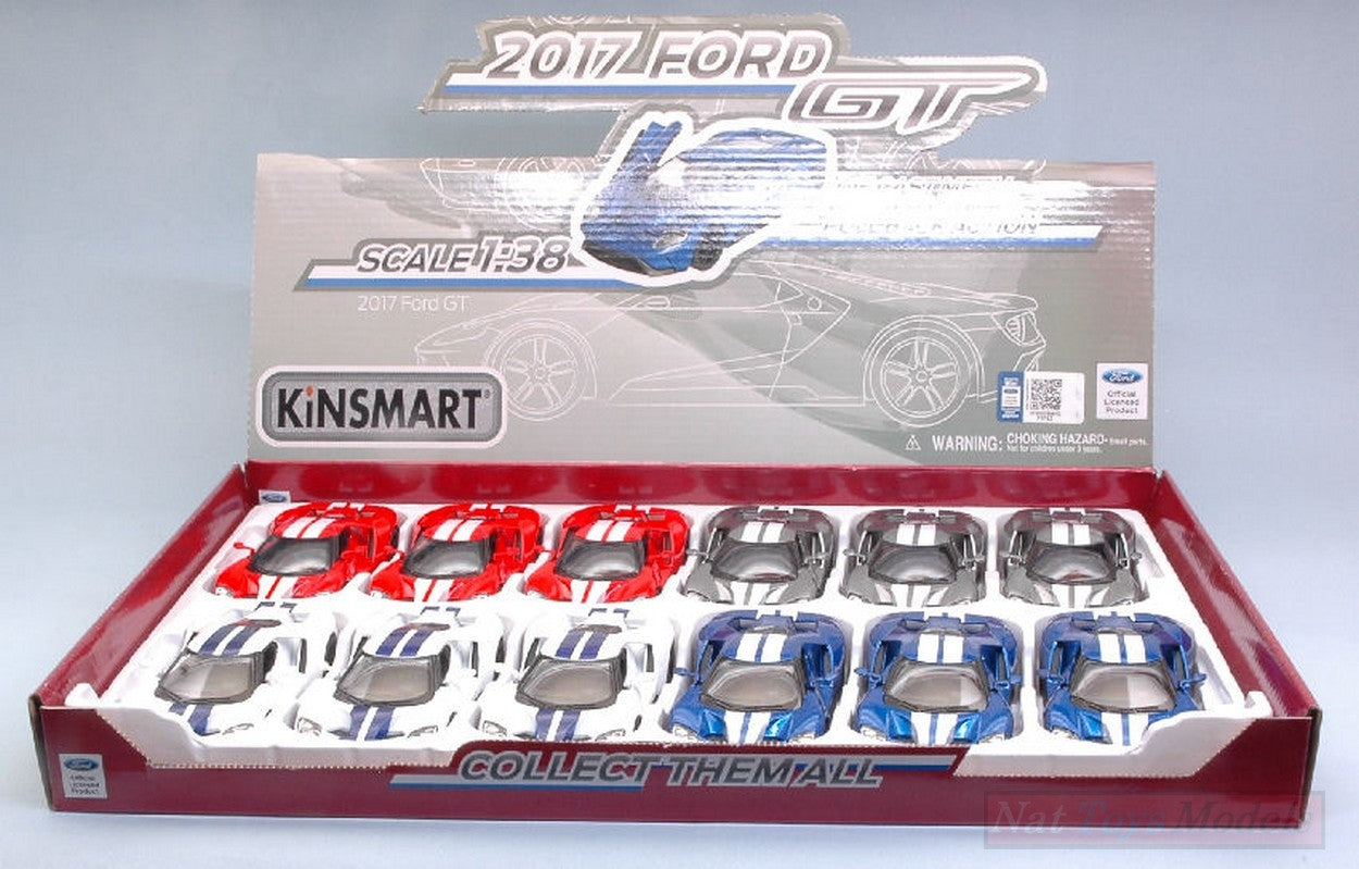 SCALE MODEL COMPATIBLE WITH FORD GT 2017 W/STRIPES ASS.cm 13 1:38 KINSMART KT5391DF