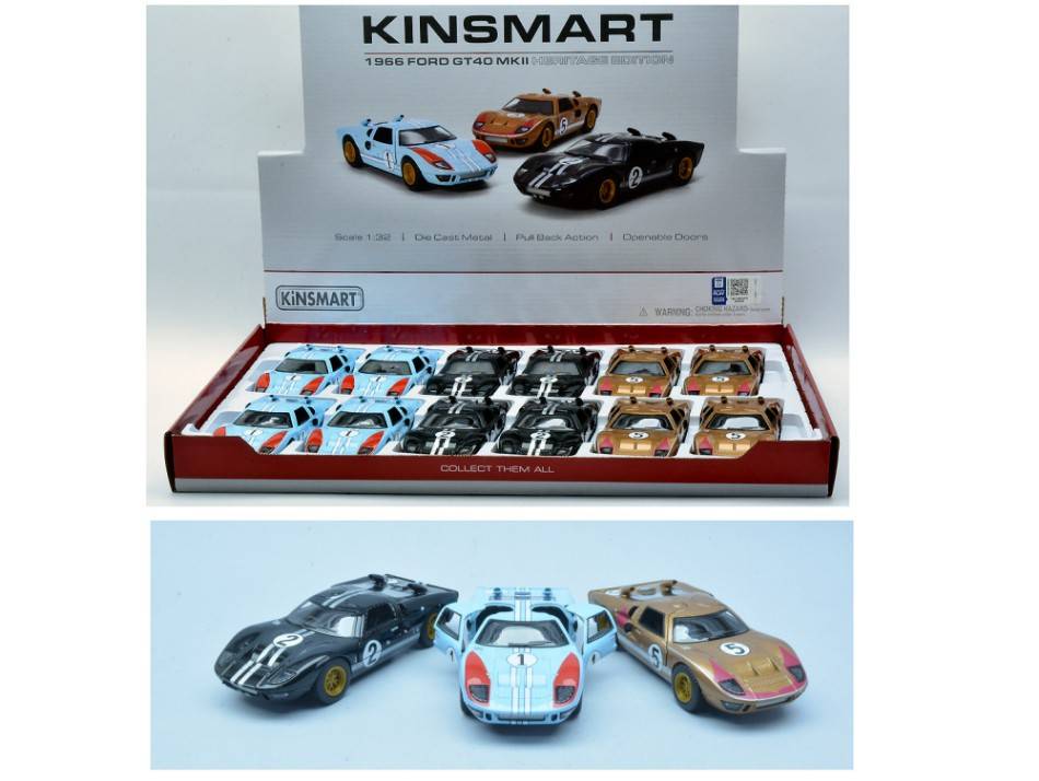 SCALE MODEL COMPATIBLE WITH FORD GT40 MKII HERITAGE RACING ASS. COL. 12 cm KINSMART KT5427DF