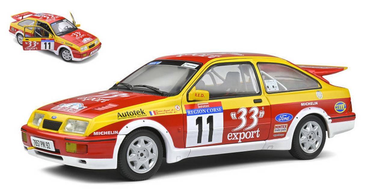MODELLINO IN SCALA COMPATIBILE CON FORD SIERRA COSWORTH RS N.11 TOUR DE CORSE 1987 AURIOL-OCELLI 1:18 SOLIDO SL1806103