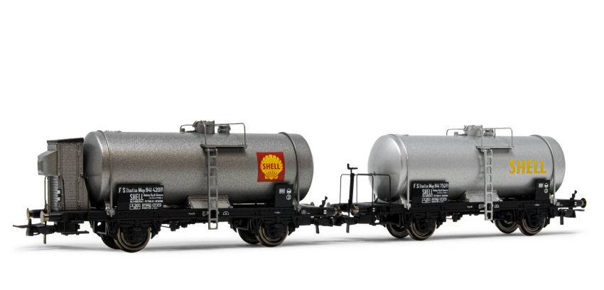 SCALE MODEL COMPATIBLE WITH FS 2-UNIT PACK 2-AXLES TANK WAGONS BIG TANK SILVER SHELL EP.III 1:87 RIVAROSSI HR6518