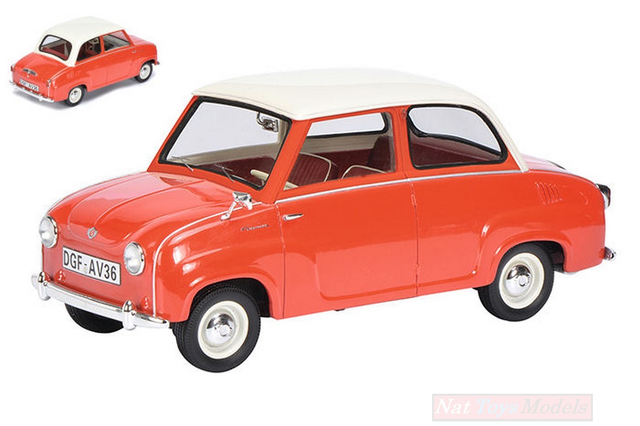 SCALE MODEL COMPATIBLE WITH GOGGOMOBIL 1955 RED W/WHITE ROOF 1:18 SCHUCO SH0097