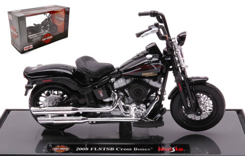MODELE REDUIT COMPATIBLE AVEC HARLEY DAVIDSON FLSTSB CROSS BONES 2008 NOIR 1:18 MAISTO MI18867Z