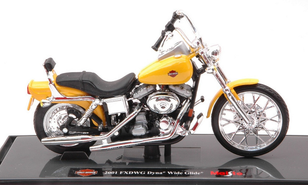 MODELE REDUIT COMPATIBLE AVEC HARLEY DAVIDSON FXDWG DYNA WIDE GLIDE 2001 JAUNE 1:18 MAISTO MI19139