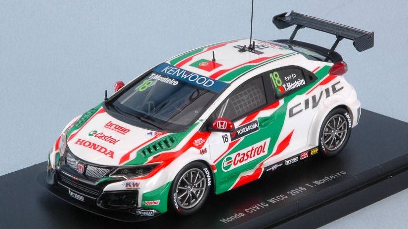 MODELE REDUIT COMPATIBLE AVEC HONDA CIVIC CASTROL N.18 3ème WTCC 2016 T.MONTEIRO 1:43 EBBRO EB45568