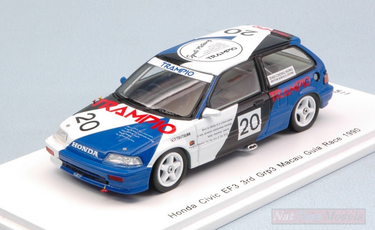 MODELE REDUIT COMPATIBLE AVEC HONDA CIVIC EF3 N.20 3ème MACAU GUIA RACE 1990 TOMOHIKO TSUTSUMI 1:43 SPARK MODEL SA132