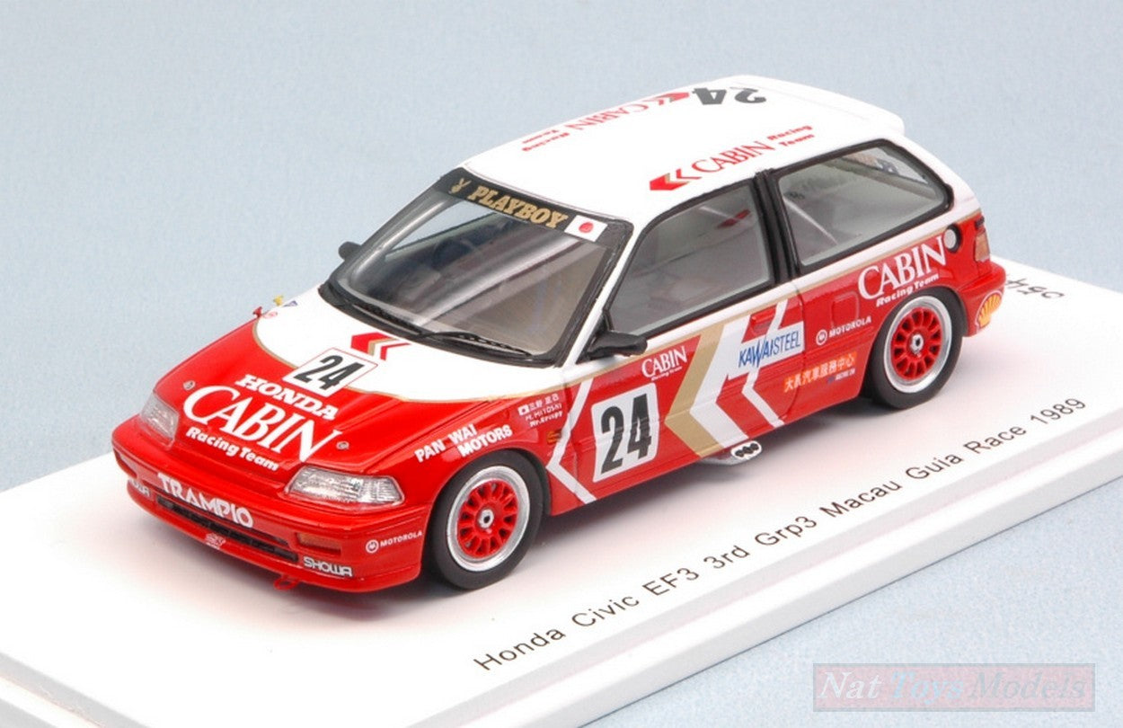 MODELLINO IN SCALA COMPATIBILE CON HONDA CIVIC EF3 N.24 3rd MACAU GUIA RACE 1989 MASAMI MIYOSHI 1:43 SPARK MODEL SA126