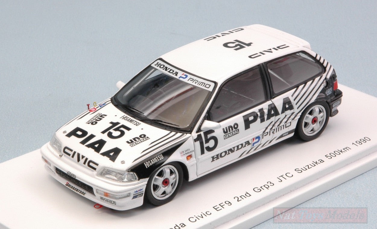 MODELLINO IN SCALA COMPATIBILE CON HONDA CIVIC EF9 N.15 2nd GRP3 JTC SUZUKA 500 KM 1990 NAKAYA-SATO 1:43 SPARK MODEL S5461