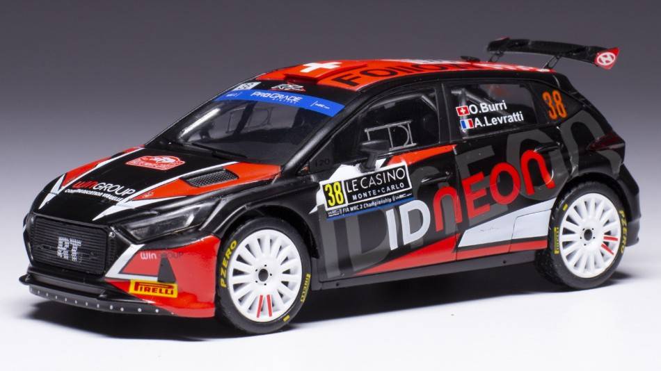 MODELE REDUIT COMPATIBLE AVEC HYUNDAI i20 N WRC2 N.38 RALLYE MONTE CARLO 2023 BURRI/LEVRATTI 1:43 IXO MODEL RAM891