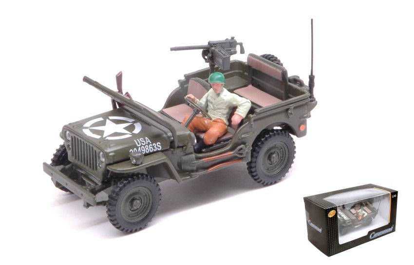 SCALE MODEL COMPATIBLE WITH JEEP 1/4 Ton.C/MACHINE GUN AND FIGURE 1:43 CARARAMA CA4-90141