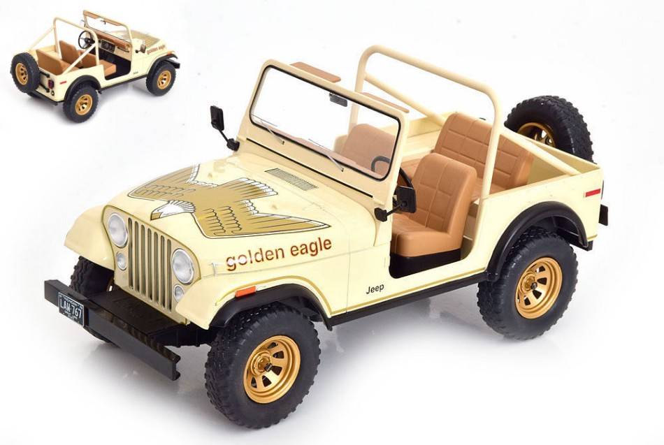 SCALE MODEL COMPATIBLE WITH JEEP CJ-7 GOLDEN EAGLE BEIGE DECORATED 1:18 MODELCARGROUP MCG18280