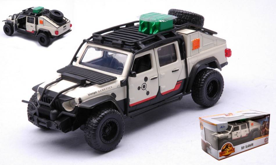 MODELE REDUIT COMPATIBLE AVEC JEEP GLADIATOR "JURASSIC WORLD" CRÈME/ROUGE 1:32 JADA TOYS JADA34465