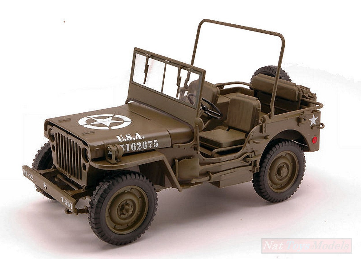 MODELLINO IN SCALA COMPATIBILE CON JEEP WILLYS 1/4 TON US ARMY TRUCK 1:18 WELLY WE18055C