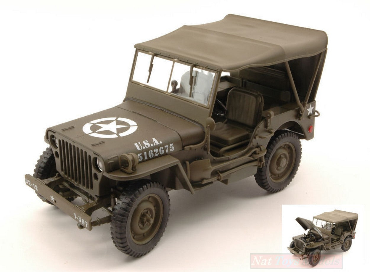 MODELE REDUIT COMPATIBLE AVEC JEEP WILLYS US ARMY FERMÉ MAT OLIVE 1:18 WELLY WE18036H