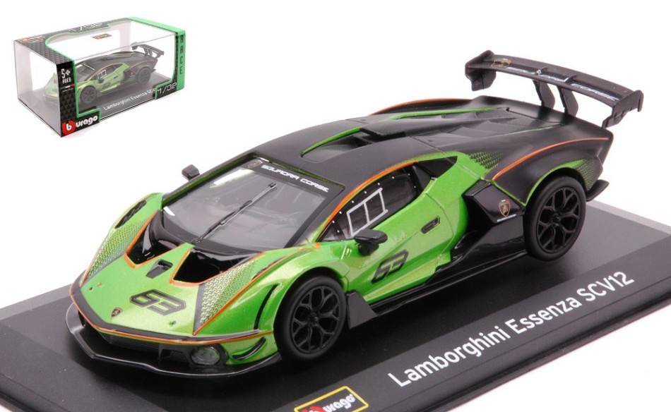 MODÈLE RÉDUIT COMPATIBLE AVEC LAMBORGHINI ESSENZA SCV12 N.63 VERT/NOIR 1:32 BURAGO BU41161