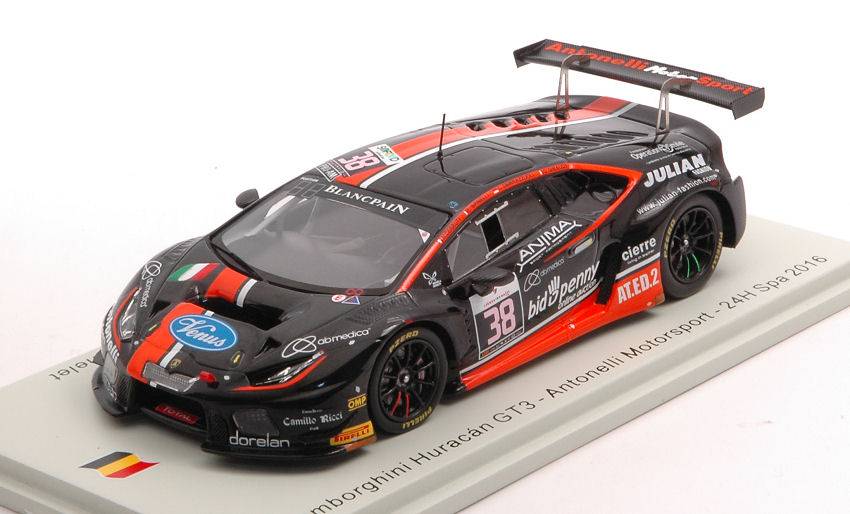 SCALE MODEL COMPATIBLE WITH LAMBORGHINI HURACAN GT3 N.38 24 H SPA 2016 CERRUTI-SPINELLI-SBIRAZZUOLI- SPARK MODEL SB289
