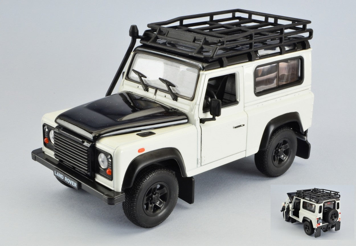 SCALE MODEL COMPATIBLE WITH LAND ROVER DEFENDER WHITE/BLACK W/ROOF RACK 1:24 WELLY WE22498SP