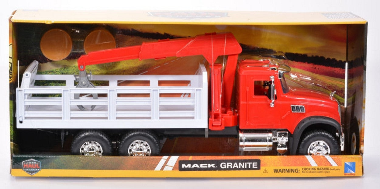 SCALE MODEL COMPATIBLE WITH MACK GRANITE TRUCKFARM RED TRAILER WHITE PLASTIC 1:18 NEW RAY NY17116