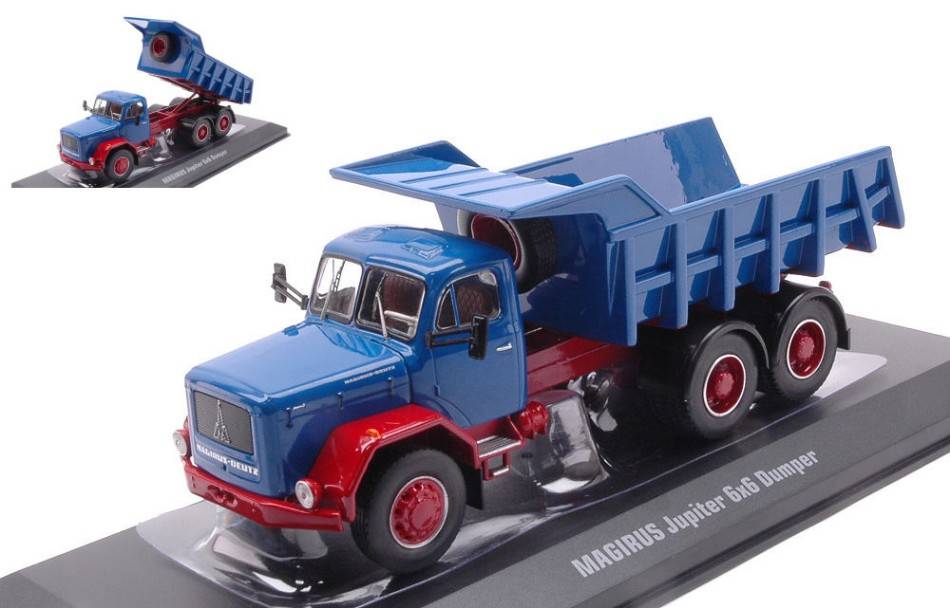 MODELLINO IN SCALA COMPATIBILE CON MAGIRUS JUPITER 6x6 BLUE/RED MULDENKIPPER 1:43 IXO MODEL TRUD004