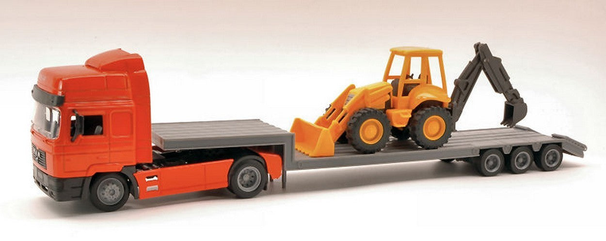 MODELLINO IN SCALA COMPATIBILE CON MAN F2000 LOWBOY W/BACKHOE LOADER 1:43 NEW RAY NY15393
