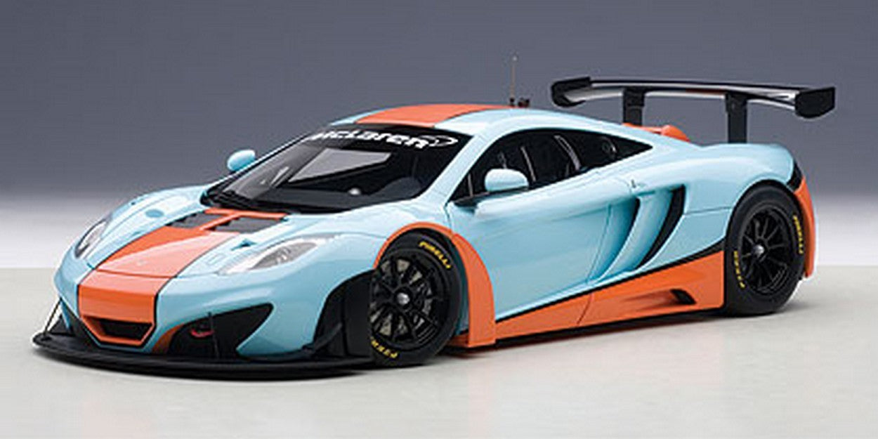 MODELLINO IN SCALA COMPATIBILE CON MC LAREN 12C GT3 AZZURRO/ARANCIONE 1:18 AUTOART AA81343