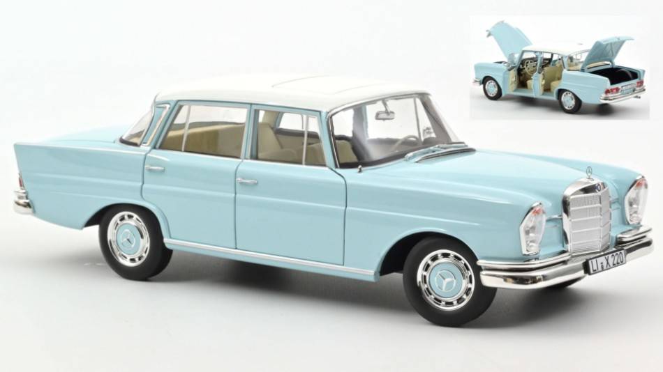 MODELLINO IN SCALA COMPATIBILE CON MERCEDES 220 S 1965 LIGHT BLUE 1:18 NOREV NV183920