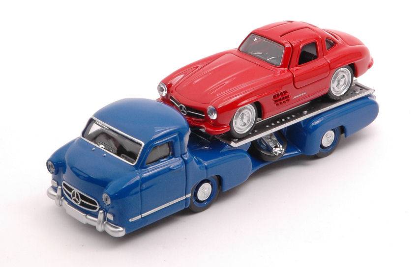 MODELLINO IN SCALA COMPATIBILE CON MERCEDES REENNTRANSPORTER + MERCEDES SL 1955 1:64 NOREV NV311002