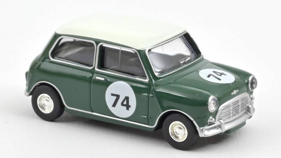 SCALE MODEL COMPATIBLE WITH MINI COOPER S 1964 ALMOND GREEN WITH NUMBER 74 1:54 NOREV NV310525