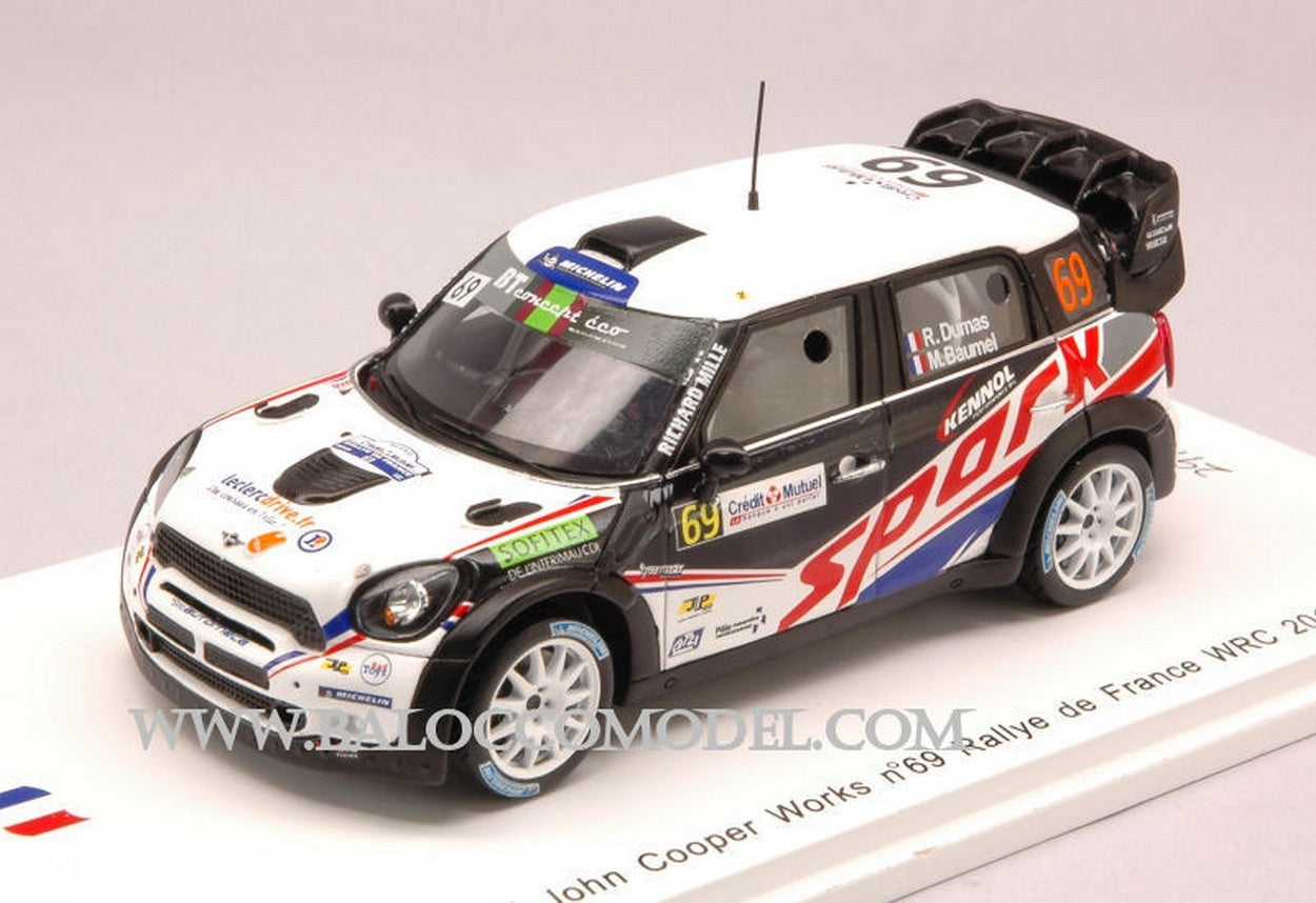 MODELLINO IN SCALA COMPATIBILE CON MINI JOHN COOPER N.69 RALLY DE FRANCE 2012 DUMAS-BAUMEL 1:43 SPARK MODEL SF040