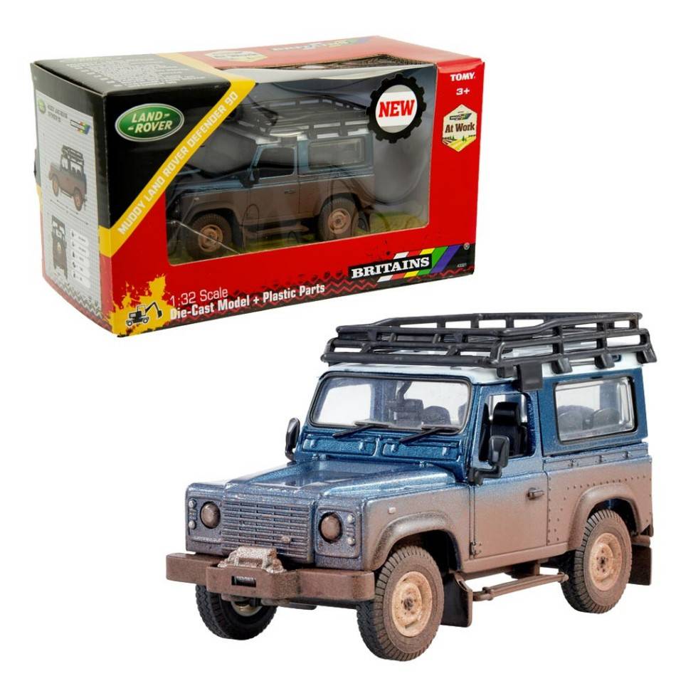 MODELLINO IN SCALA COMPATIBILE CON MUDDY LAND ROVER DEFENDER 1:32 BRITAINS LC43321