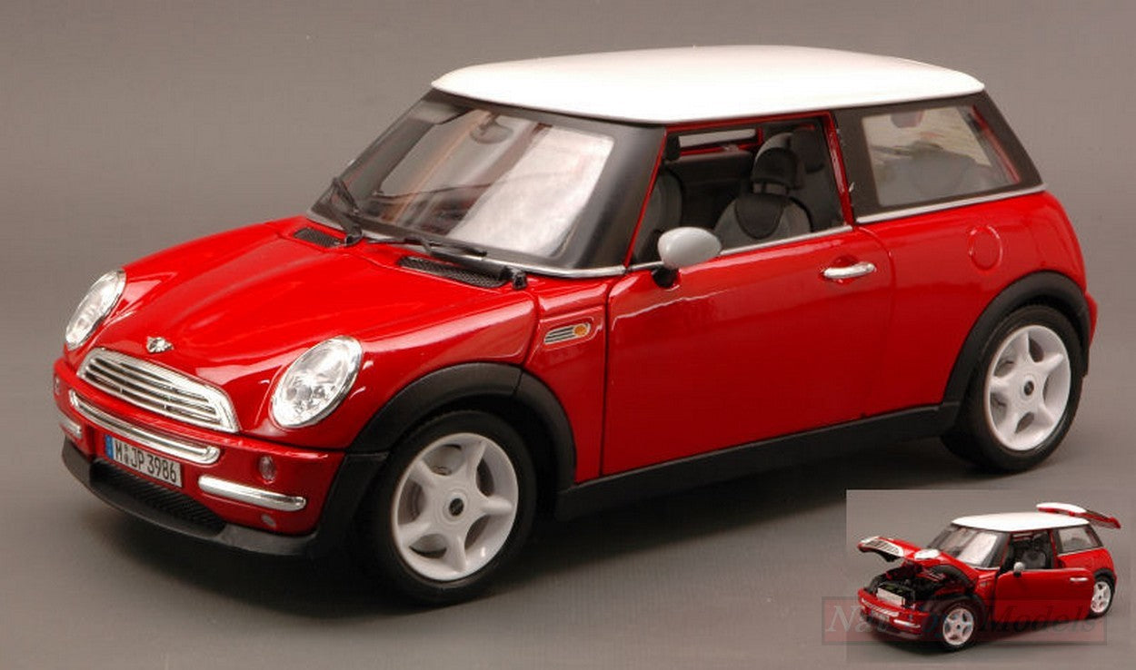 MODELLINO IN SCALA COMPATIBILE CON NEW MINI COOPER RED W/WHITE ROOF 1:18 BURAGO BU12034
