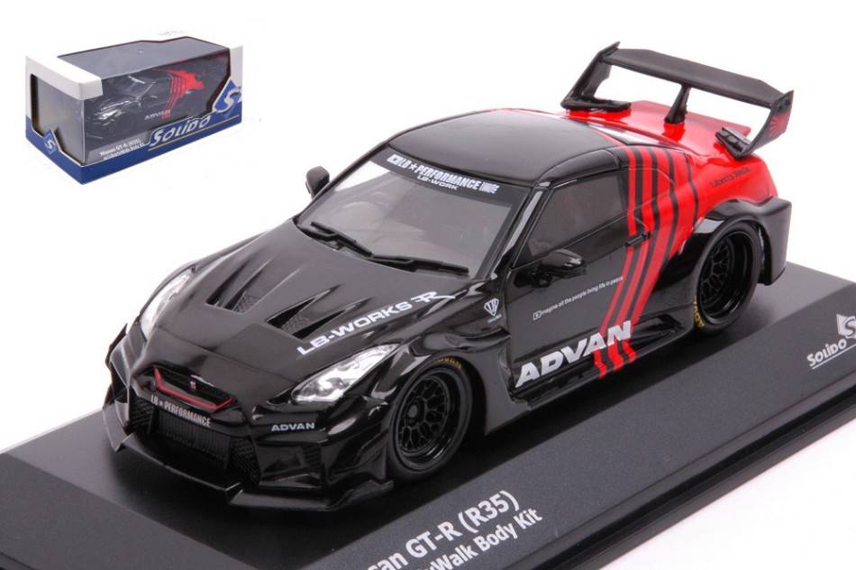 MODELLINO IN SCALA COMPATIBILE CON NISSAN GT-R (R35) LB WORKS COUPE ADVAN 2016 BLACK RED 1:43 SOLIDO SL4311204