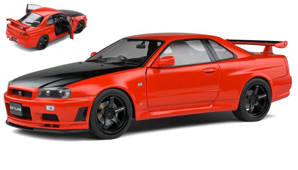 MODELLINO IN SCALA COMPATIBILE CON NISSAN SKYLINE (R34) GT-R 1999 ACTIVE RED 1:18 SOLIDO SL1804305