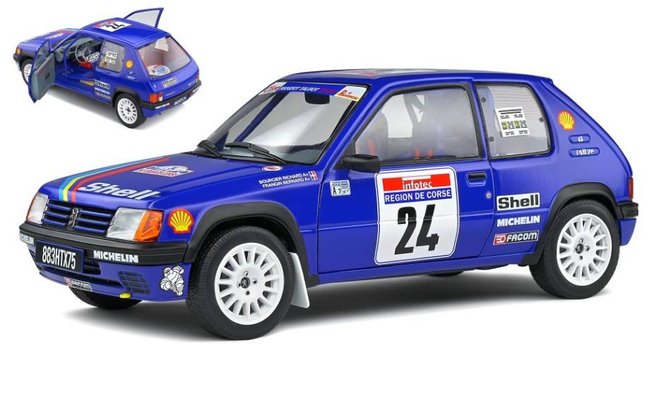 SCALE MODEL COMPATIBLE WITH PEUGEOT 205 RALLY Gr.A N.24 TOUR DE CORSE 1990 R.BOURSIER-B.FRANGIN 1:18 SOLID SL1801711
