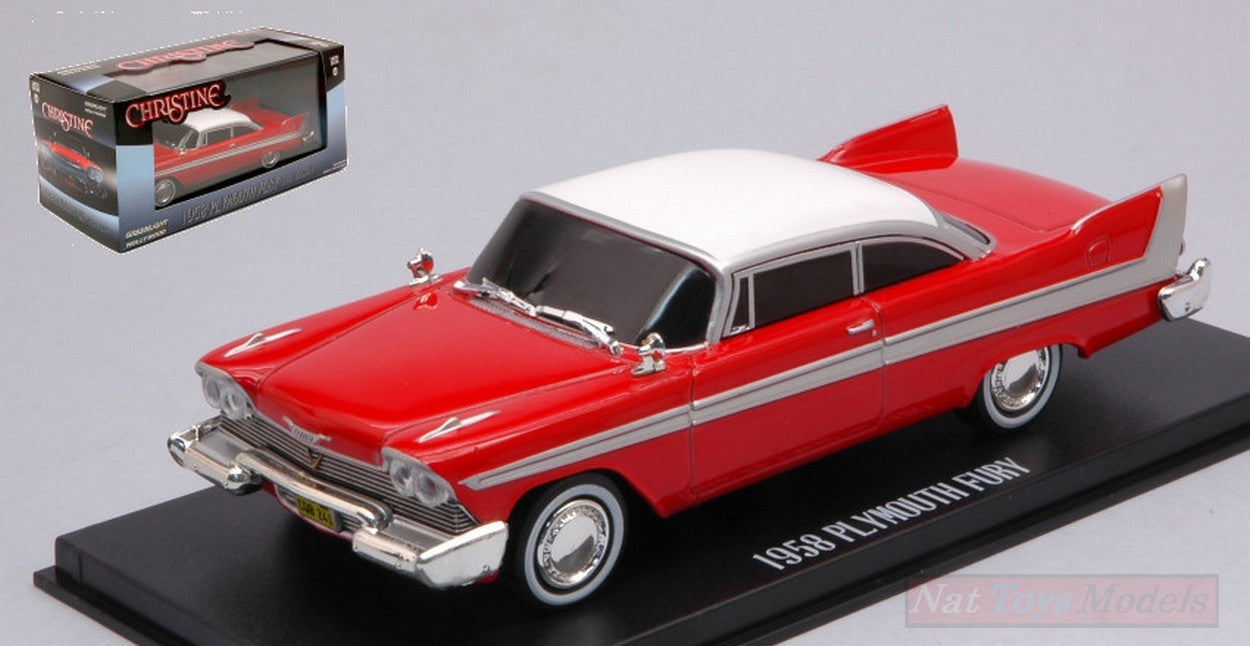 MODELLINO IN SCALA COMPATIBILE CON PLYMOUTH FURY 1958 CHRISTINE 1983 RED W/WHITE ROOF 1:43 GREENLIGHT GREEN86575