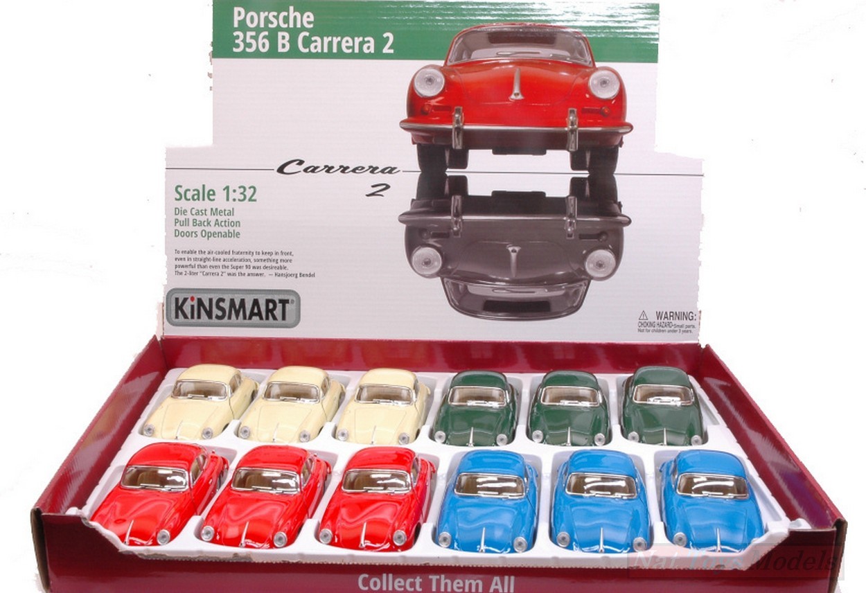 SCALE MODEL COMPATIBLE WITH PORSCHE 356 B CARRERA 2 cm 12 COL.ASS.1:32 KINSMART KT5398D