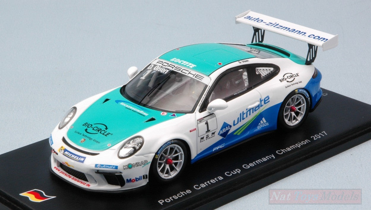 SCALE MODEL COMPATIBLE WITH PORSCHE 911 GT3 CUP N.1 GERMANY CHAMPION 2017 DENNIS OLSEN 1:43 SPARK MODEL SG262