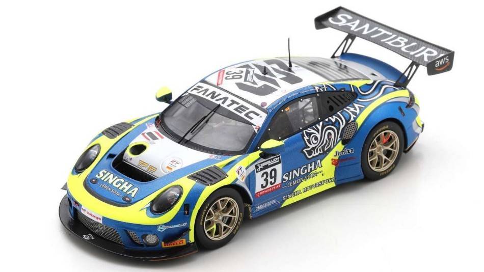SCALE MODEL COMPATIBLE WITH PORSCHE 911 GT3 N.39 PRO-AM CLASS 24 H SPA 2022 HAMON-BAMBER-BHIROMB SPARK MODEL SB519