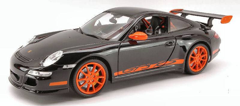 MODELE REDUIT COMPATIBLE AVEC PORSCHE 911 GTR 3 RS 2007 NOIR AVEC RAYURES ORANGES 1:18 WELLY WE8015BK