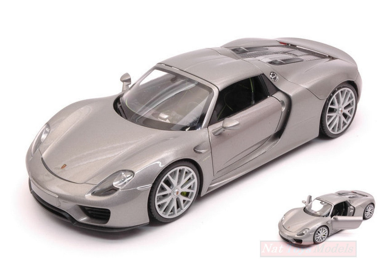 SCALE MODEL COMPATIBLE WITH PORSCHE 918 SPYDER HARD TOP CLOSED 2013 SILVER 1:24 WELLY WE24055HGY