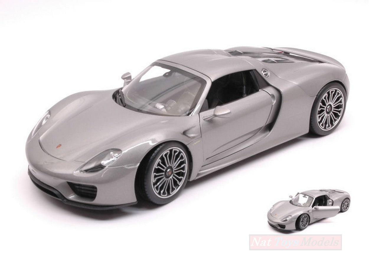 MODELLINO IN SCALA COMPATIBILE CON PORSCHE 918 SPYDER HARD TOP SILVER 1:18 WELLY WE18051HS