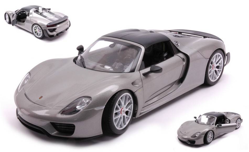 MODELLINO IN SCALA COMPATIBILE CON PORSCHE 918 SPYDER W/CLOSED TOP GREY 1:18 WELLY WE18051WSGY