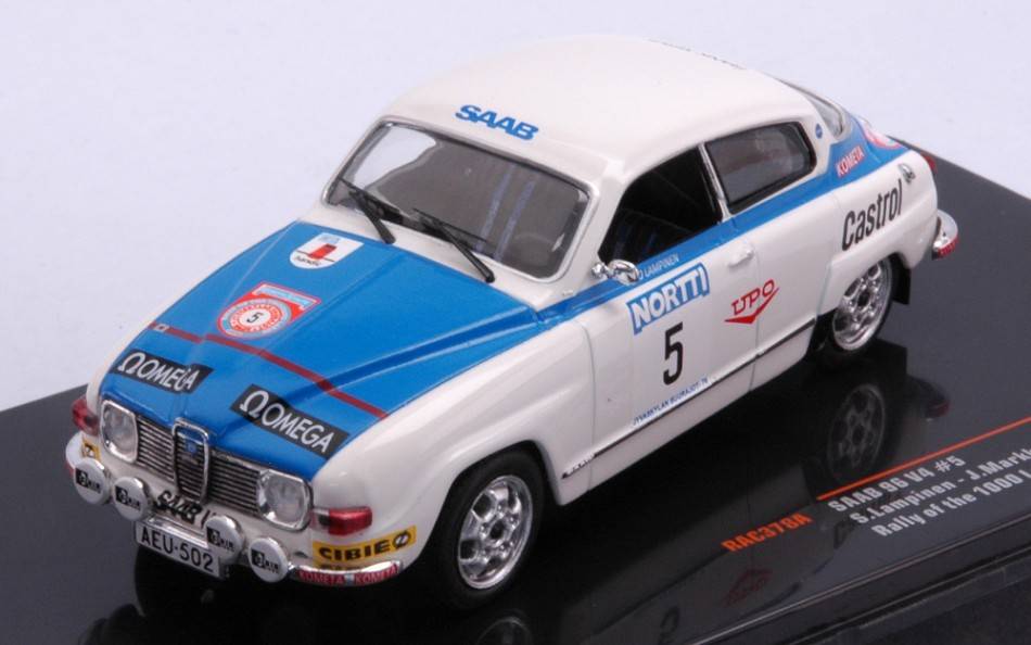 MODÈLE RÉDUIT COMPATIBLE AVEC SAAB 96 V4 N.5 RALLYE DES 1000 LACS 1976
LAMPINEN/MARKKANEN 1:43 IXO MODÈLE RAC378A