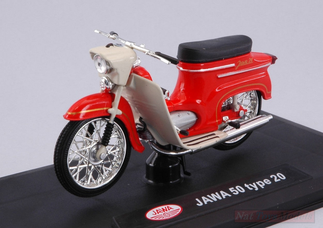 MODÈLE RÉDUIT COMPATIBLE AVEC SCOOTER JAWA 50 TYPE 20 ROUGE/CRÈME 1:18 ABREX MODEL ABM010C