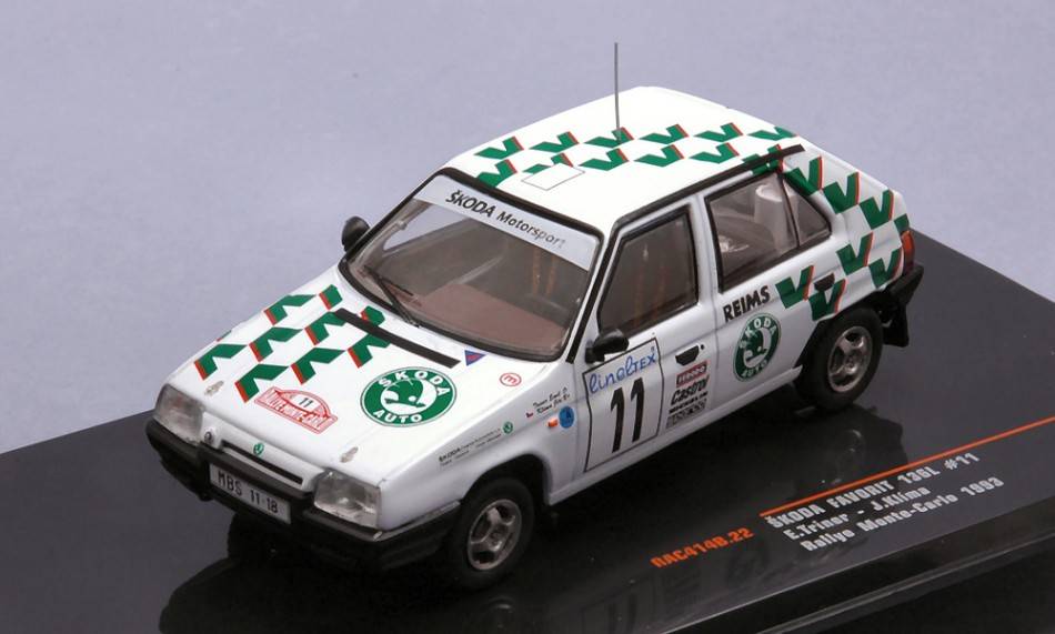 MODELLINO IN SCALA COMPATIBILE CON SKODA FAVORIT N.11 RALLY MONTE CARLO 1993 TRINER/KLIMA 1:43 IXO MODEL RAC414B