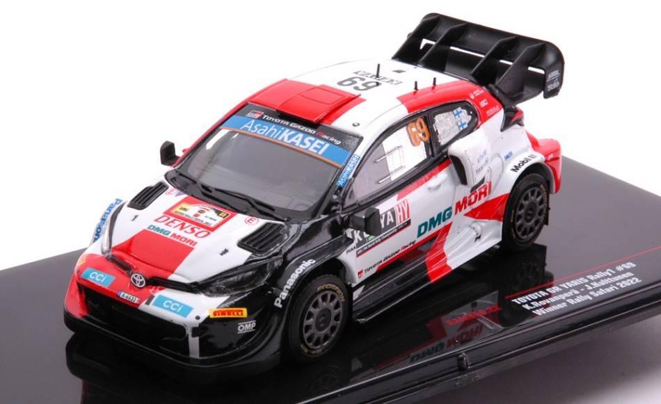 MODÈLE RÉDUIT COMPATIBLE AVEC TOYOTA GR YARIS RALLY1 N.69 SAFARI RALLY 2022 ROVANPERA/HALTTUNEN 1:43 IXO MODEL RAM856