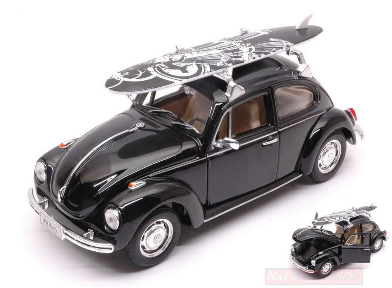 SCALE MODEL COMPATIBLE WITH VW BEETLE 1959 W/WINDSURF BLACK 1:24 WELLY WE4362BK