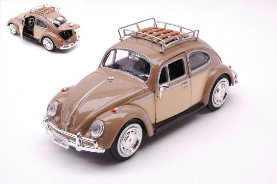 SCALE MODEL COMPATIBLE WITH VW BEETLE W/TOP LUGGAGE RACK 1959 BEIGE/BROWN 1:24 MOTORMAX MTM79559BR